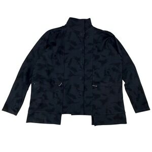 Matthildur‎ Women Abstract Print Mock Neck Snap Front Jersey Black Jacket Small